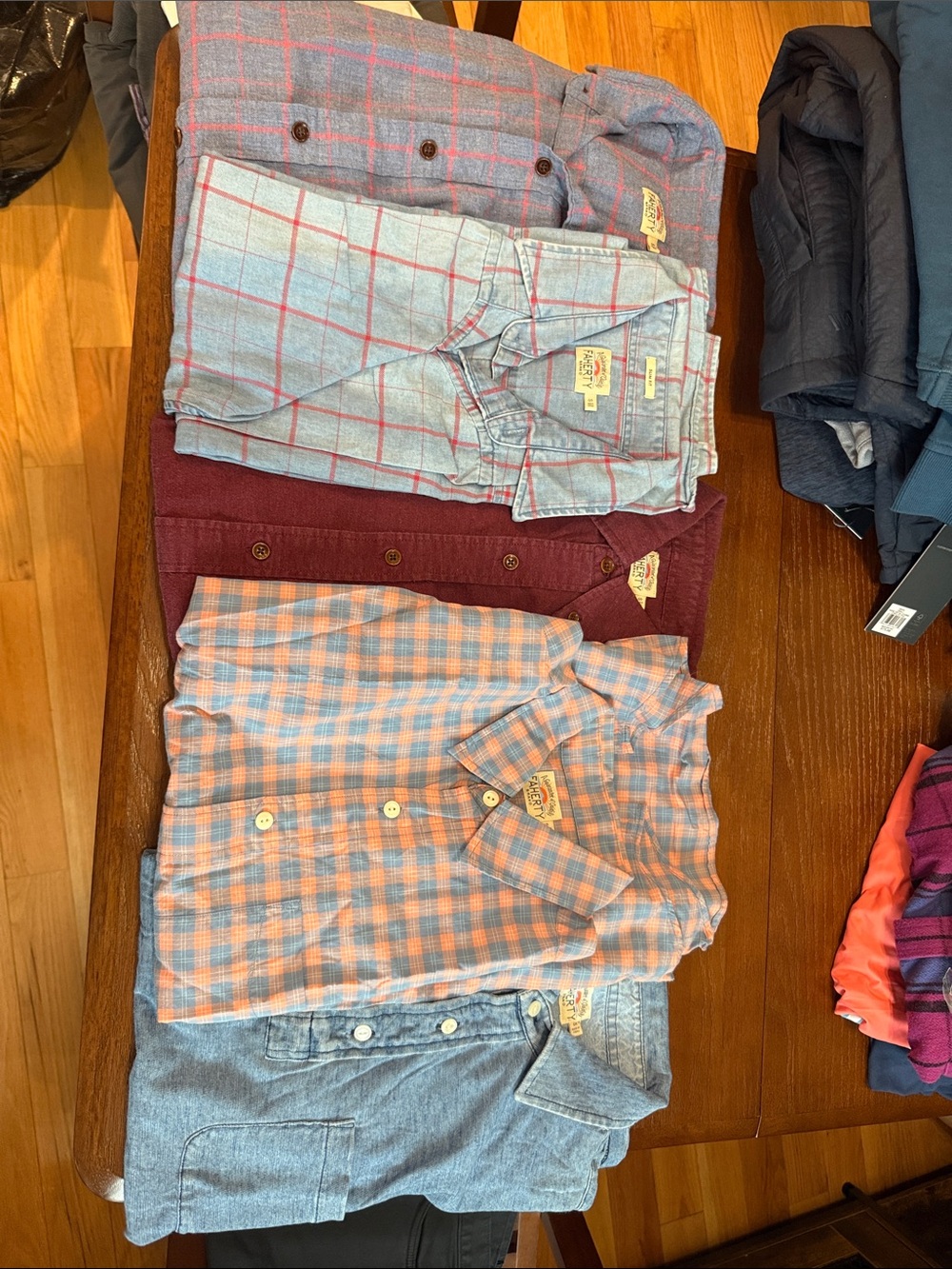 Bundle: 5 Faherty Shirts, 1 polo, 1 short sleeve button down and 3 long sleeve
